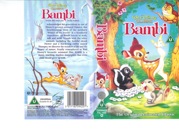 Tecknat Barn Svenska:Bambi (1942 Walt Disney Home Video AB) VHSRIPPEN (Engelska) Trailer (4D)